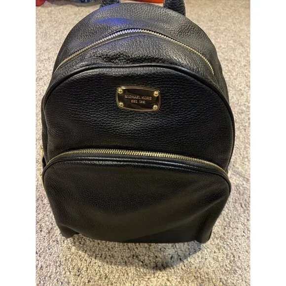 Michael Kors Black Leather Abbey Backpack Black Gold
